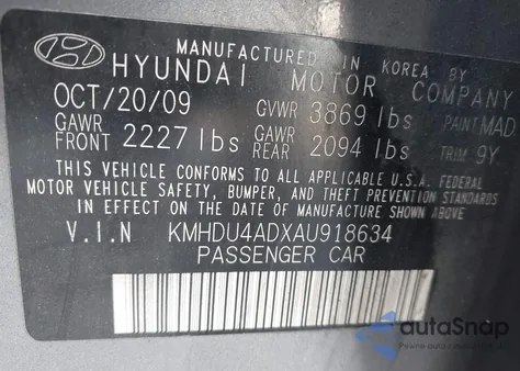 2010 Hyundai Elantra Gls from USA, damaged, VIN KMHDU4ADXAU918634